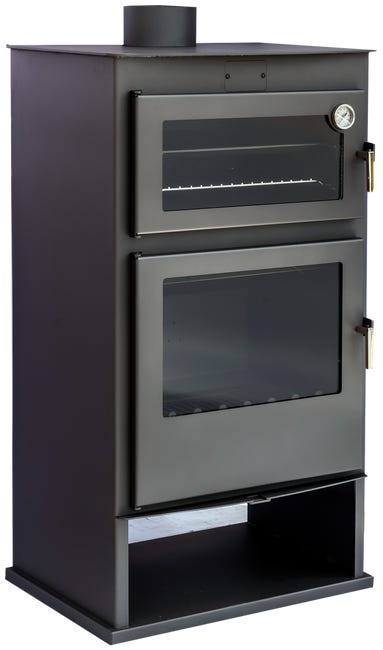 Estufa de Leña con Horno Modelo Mulhacén Leñero 11,6 kW Gris